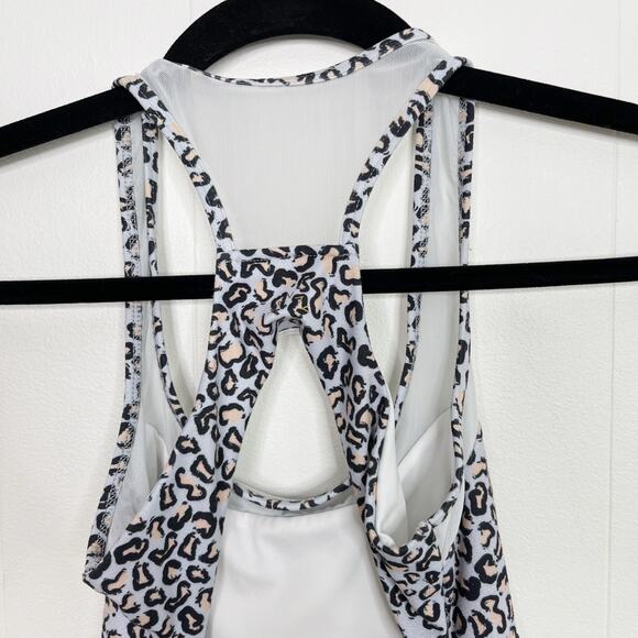 Varley Cheetah Print Keyhole Open Back Racerback Tank Top Mesh Piecing XSmall XS - Picture 7 of 10